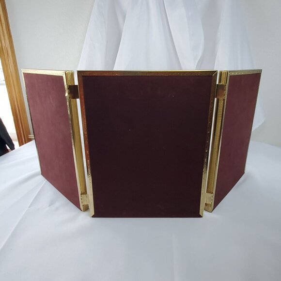 VTG Gold Metal 8x10 Trifold Hinged Picture Filigree Frames Velvet Back MCM - Picture 2 of 12